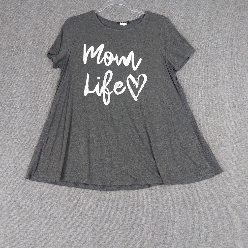 BLVD WOMENS GRAY SHORT SLEEVE ROUND NECK FLOWY MOM LIFE TSHIRT SIZE LARGE